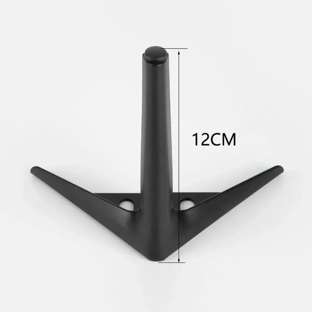 Black metal furniture leg with tripod-style base and mounting holes, 12cm height
