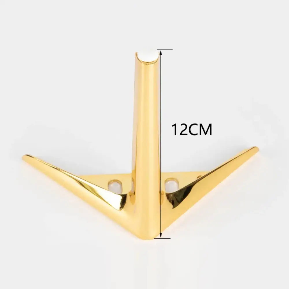 Gold metal furniture leg, 12cm tall, V-shaped base with mounting plate holes