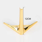 Gold metal furniture leg, 12cm tall, V-shaped base with mounting plate holes