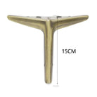 Gold metal furniture leg with triangular base and mounting holes, 15cm height