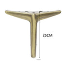 Gold metal furniture leg with triangular base and mounting holes, 25cm height