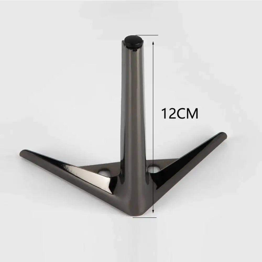 Dark gun metal furniture leg, 12cm tall, V-shaped base with mounting plate holes