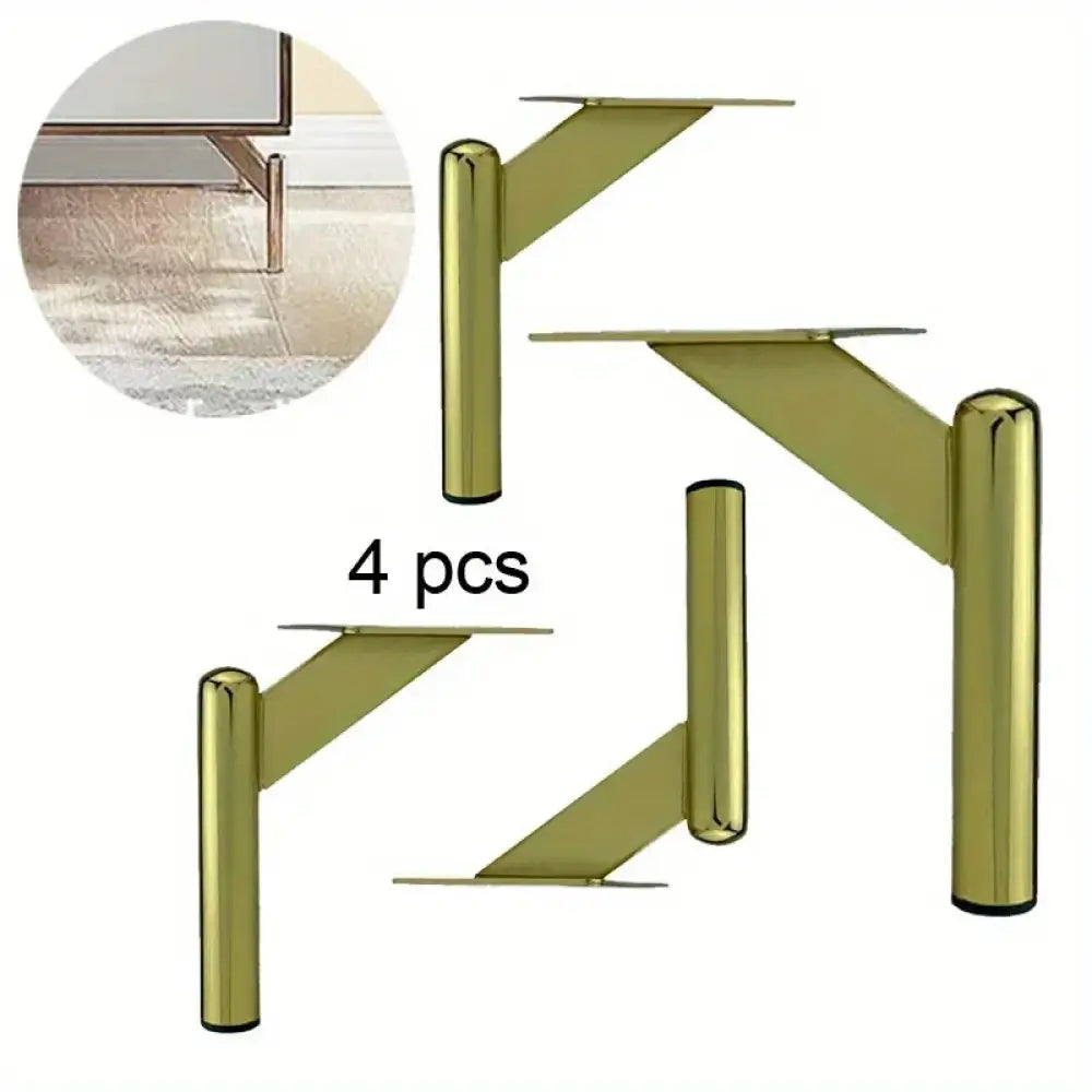 Set of 4 gold stainless steel furniture legs with flat rectangular base