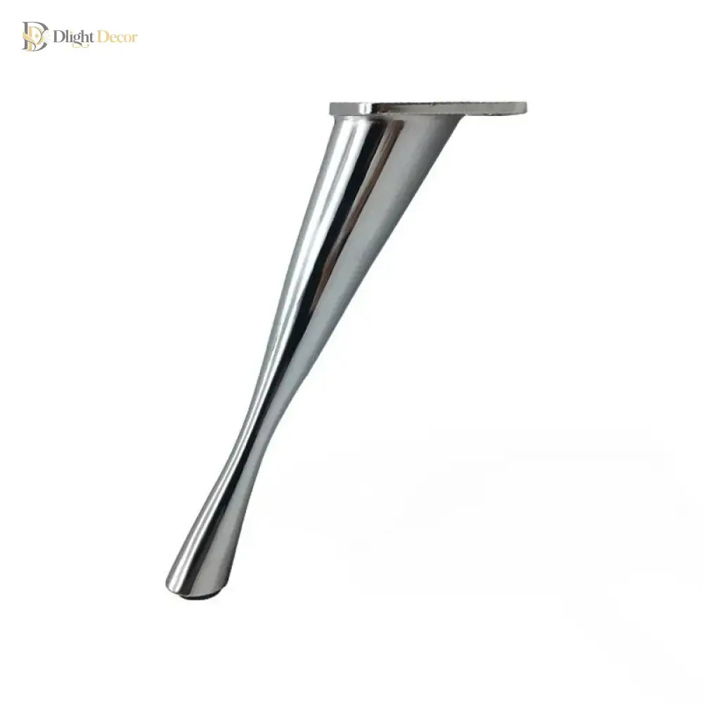 Inclined zinc alloy furniture leg in silver finish with round top plate