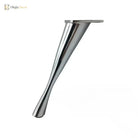 Inclined zinc alloy furniture leg in silver finish with round top plate