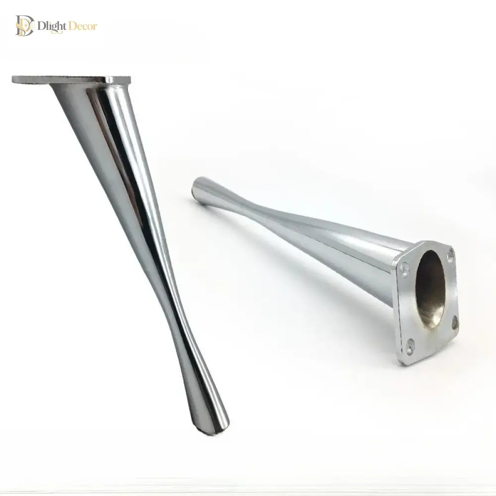 Inclined zinc alloy furniture leg in silver finish with round mounting hole