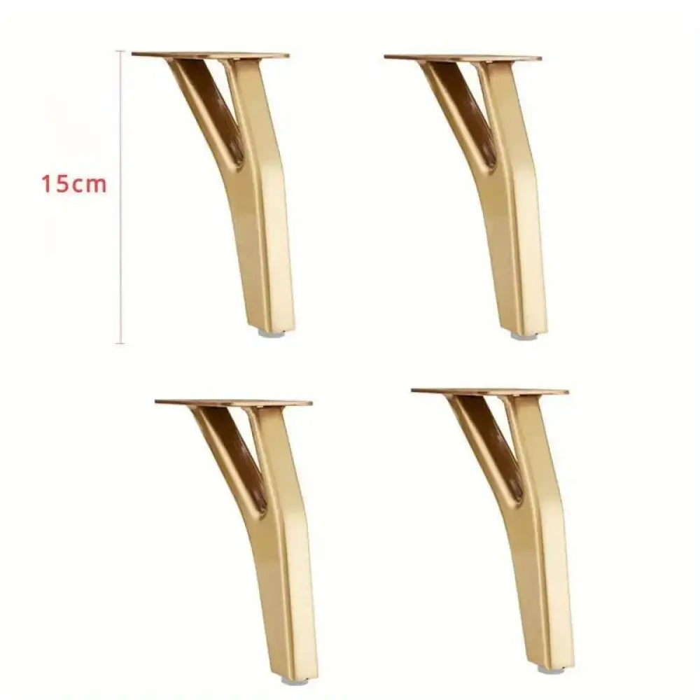 Set of four 15 cm gold Y-shaped metal furniture legs with mounting plates
