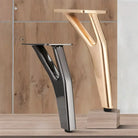 Gold metal Y-shaped furniture leg with curved support and mounting bracket