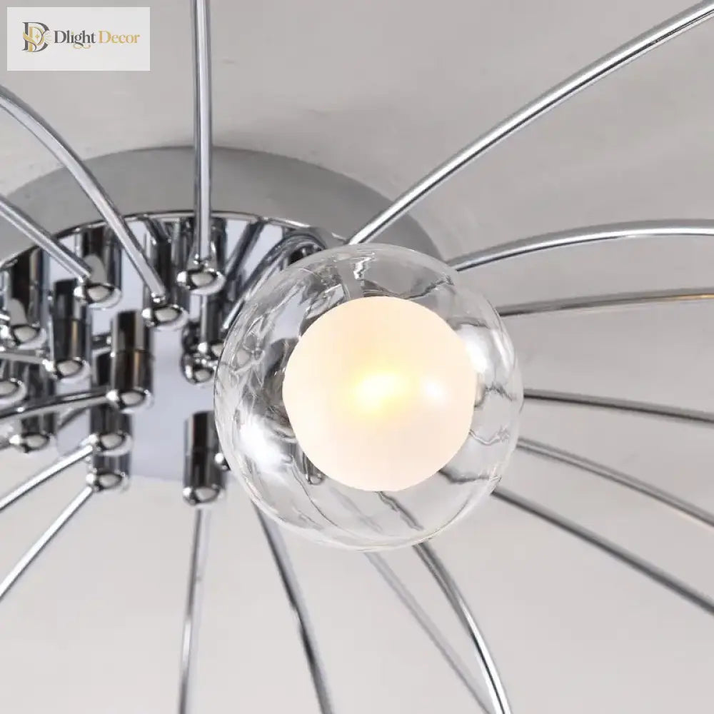 Contemporary Chrome Metal Chandelier With Glass Lampshade - Versatile Led Lighting For Home Decor