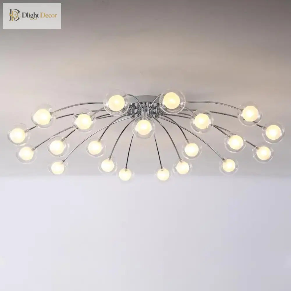 Contemporary Chrome Metal Chandelier With Glass Lampshade - Versatile Led Lighting For Home Decor
