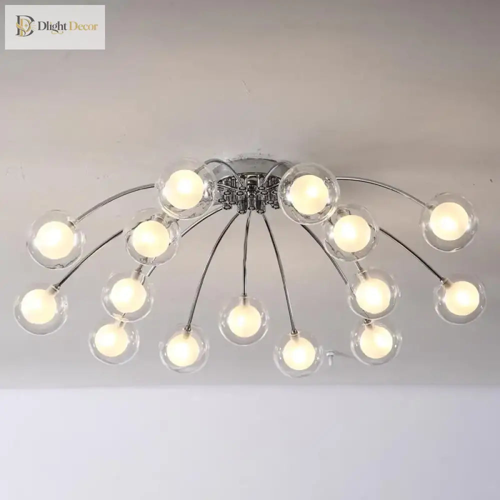 Contemporary Chrome Metal Chandelier With Glass Lampshade - Versatile Led Lighting For Home Decor