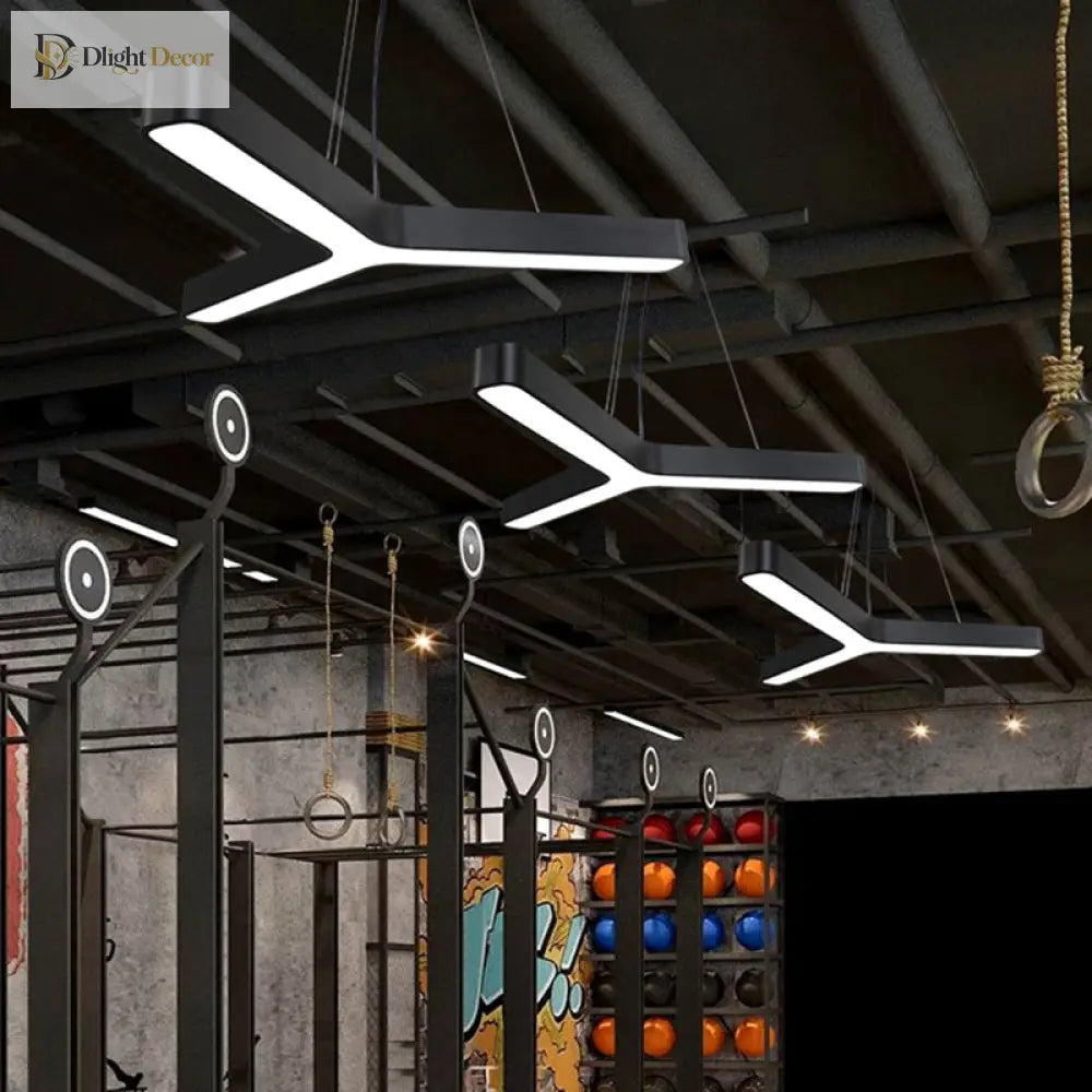 Sleek Metal Y - Shaped Led Pendant Lamp - Black & Silver Perfect For Gymnasiums (23.5’ 47’) Lights