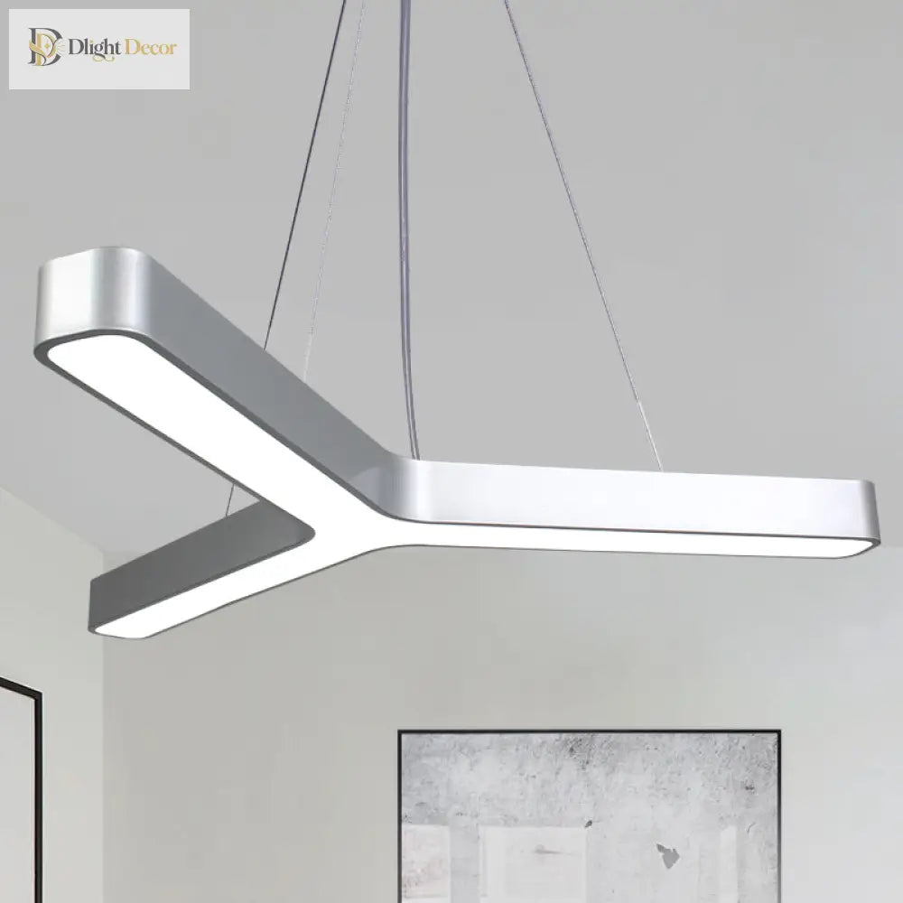 Sleek Metal Y - Shaped Led Pendant Lamp - Black & Silver Perfect For Gymnasiums (23.5’ 47’) Lights