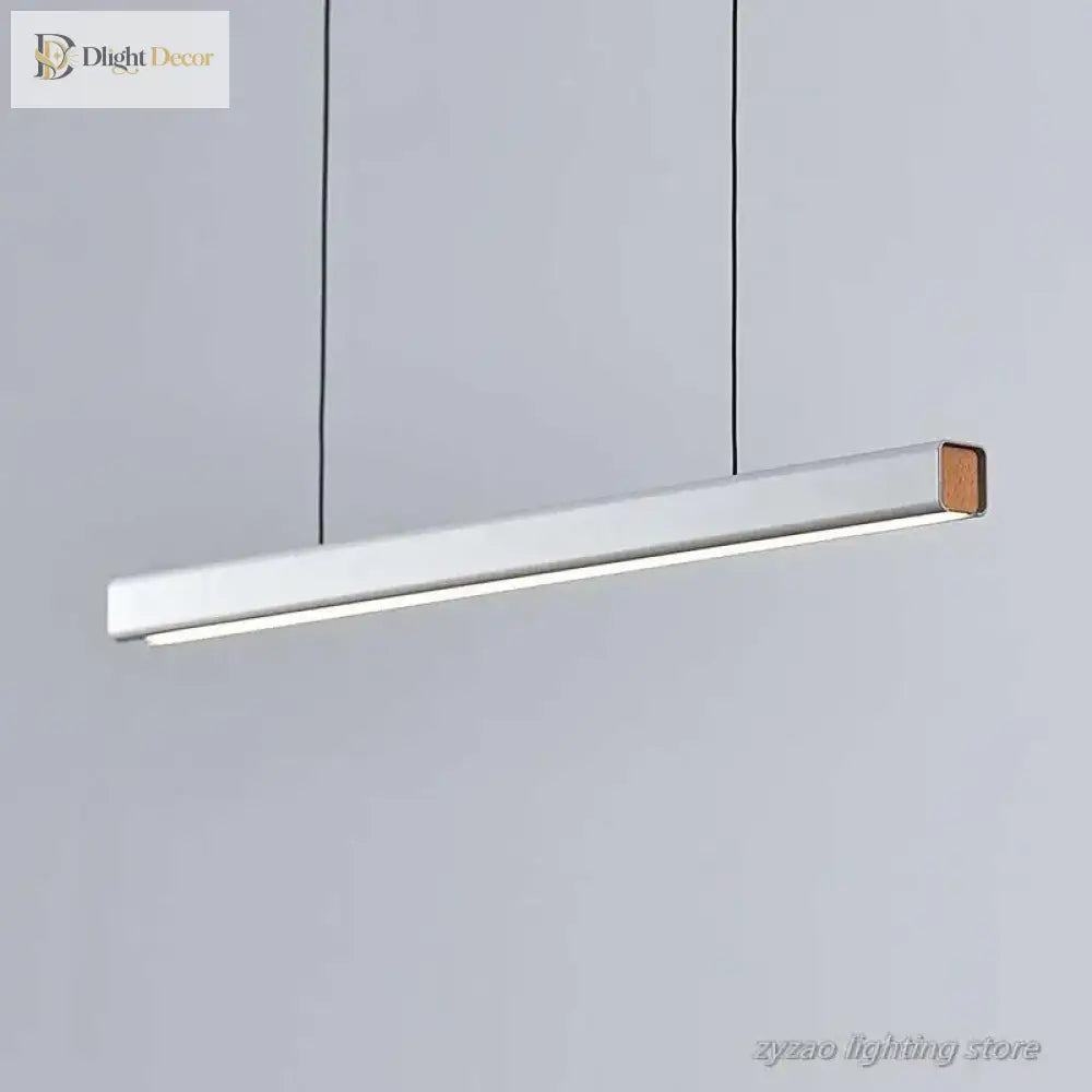 Sleek Wooden Line Led Pendant Lamp - Modern Minimalist Lighting For Office Dining Room Cafe And Bar