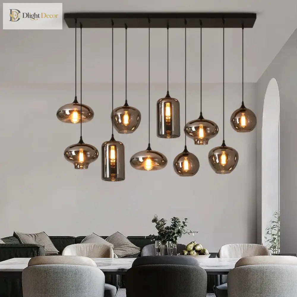 Smoky Grey Led Pendant Lights - Nordic Glass Chandelier For Dining Living Room Kitchen And Bar