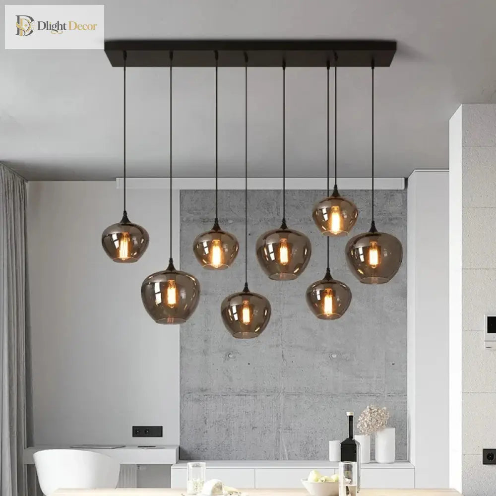 Smoky Grey Led Pendant Lights - Nordic Glass Chandelier For Dining Living Room Kitchen And Bar