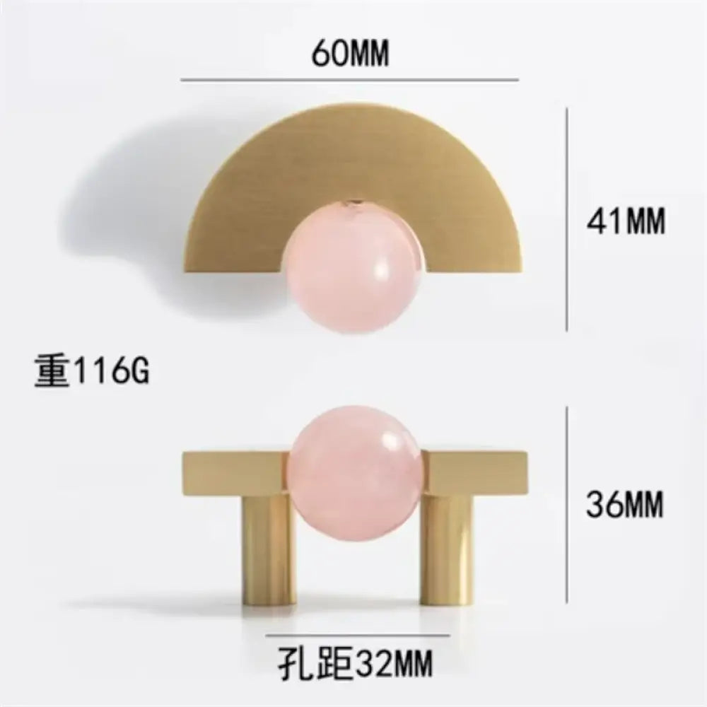 Solid Brass Acrylic Cabinet Handles and Knobs – Elegant Pulls for Drawers Dressers and Bathroom Furniture Pink crystal