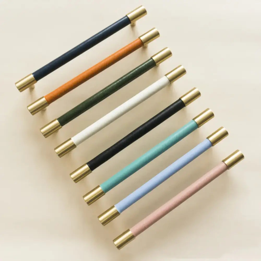Solid Brass and Leather Cabinet Handles – Available in 15 Leather Colors Handles