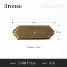 Scalloped backplate size diagram for solid brass single-hole cabinet handle, 75 x 25 mm