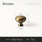 Compact round knob size diagram for solid brass single-hole cabinet handle, 30 x 26 mm