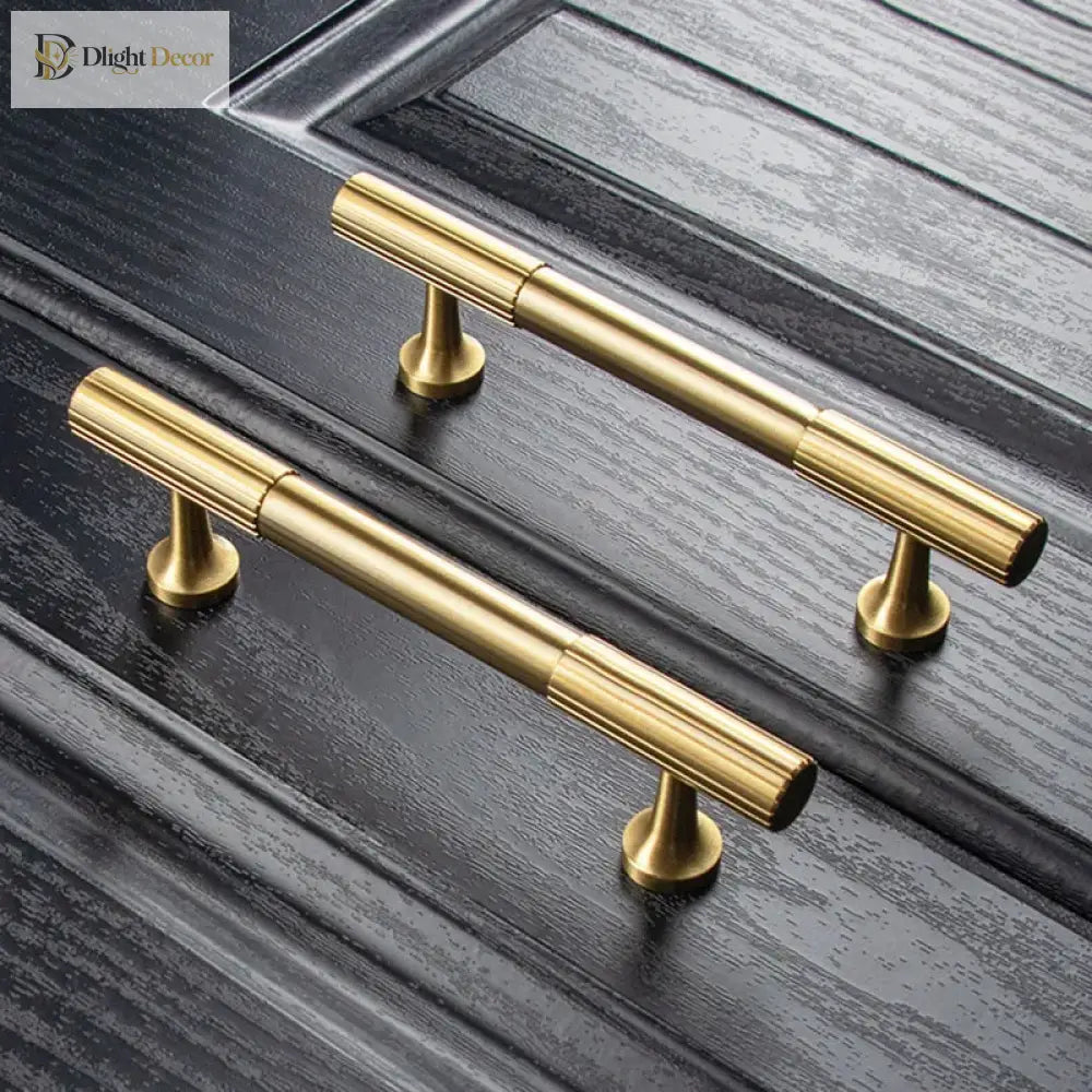 Solid Brass Art Deco Kitchen Cabinet Handles – Knurled T-Bar and Wardrobe Pulls Handles