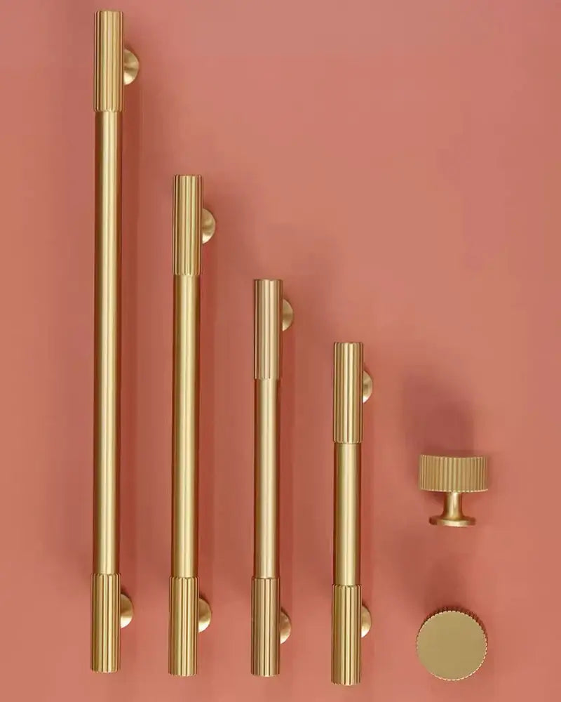 Solid Brass Art Deco Kitchen Cabinet Handles – Knurled T-Bar and Wardrobe Pulls Handles