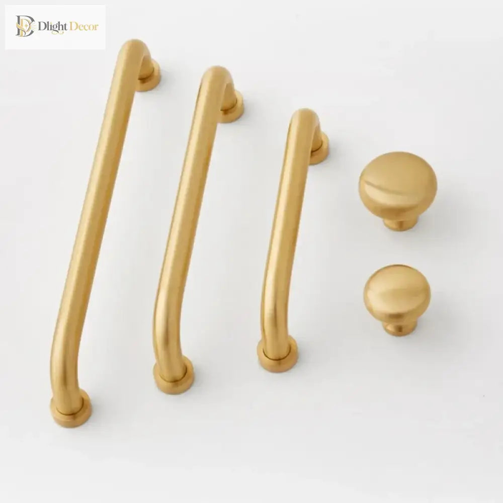 Solid Brass Cabinet Handles - Modern Golden Drawer Pulls for Dresser Wardrobe and Kitchen Cupboards