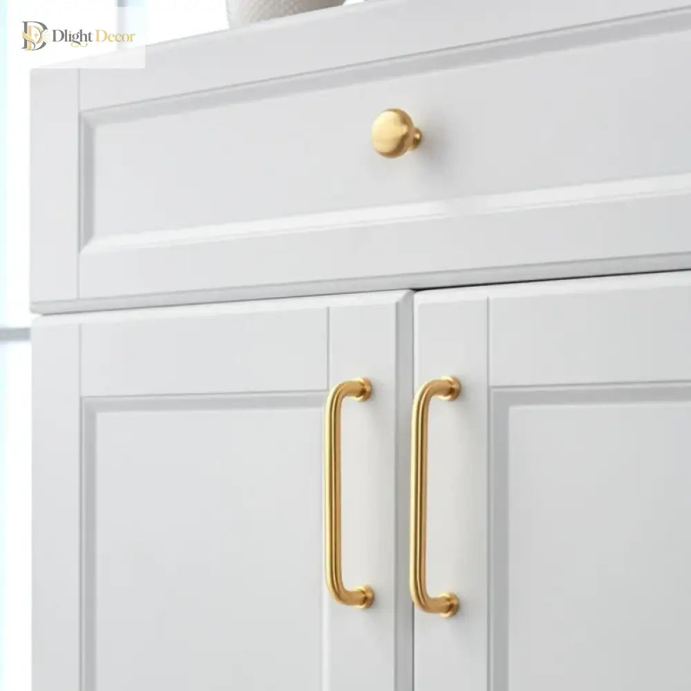 Solid Brass Cabinet Handles - Modern Golden Drawer Pulls for Dresser Wardrobe and Kitchen Cupboards