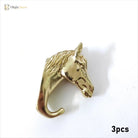 Solid brass horse head cabinet knob, single piece with curved hook back