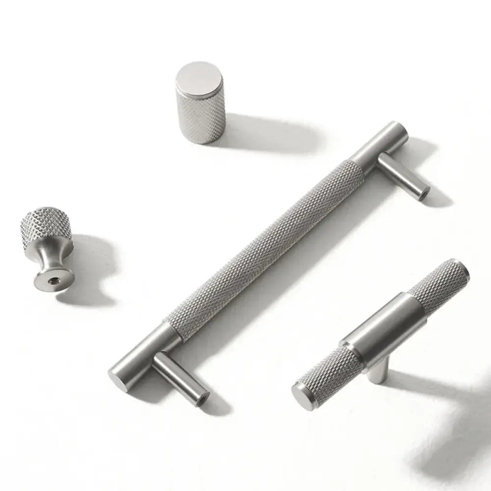 Solid Brass Knurled Cabinet Handles – Brushed Nickel Wardrobe Pulls and Textured Bar Knobs Handles