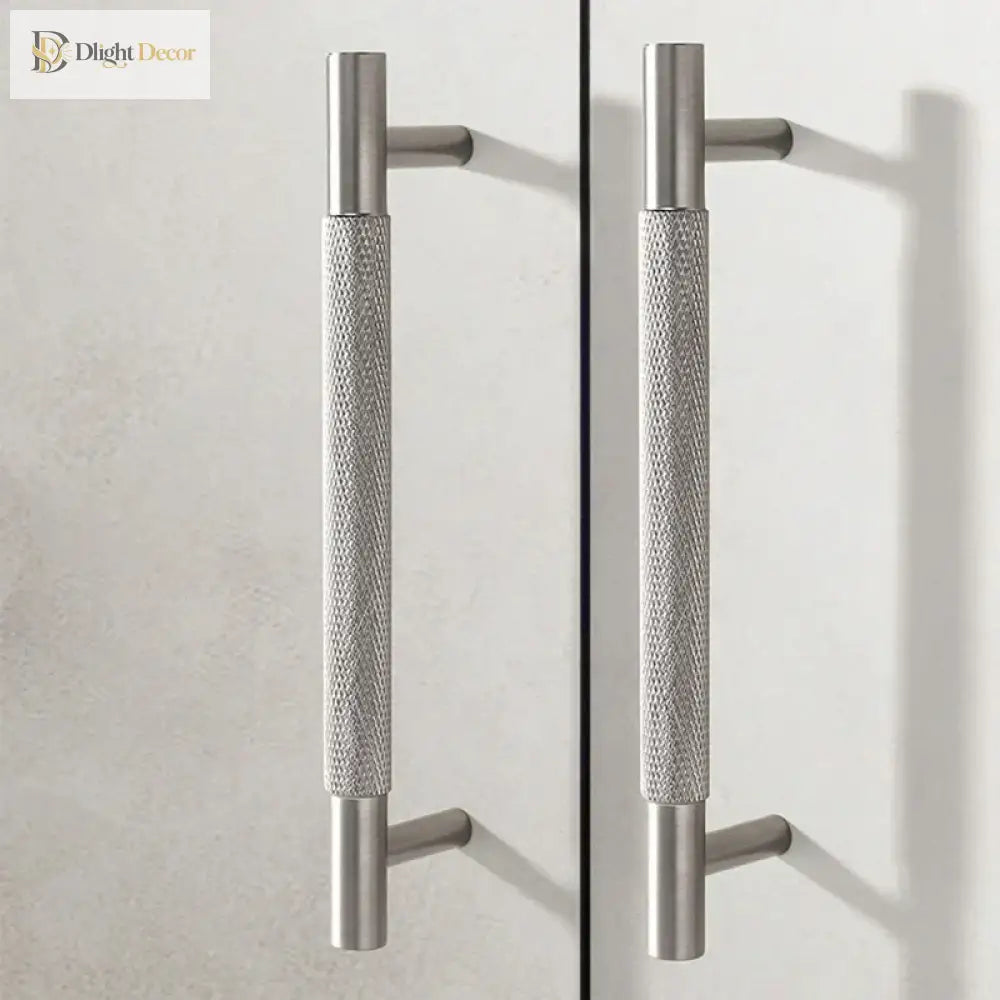 Solid Brass Knurled Cabinet Handles – Brushed Nickel Wardrobe Pulls and Textured Bar Knobs Handles