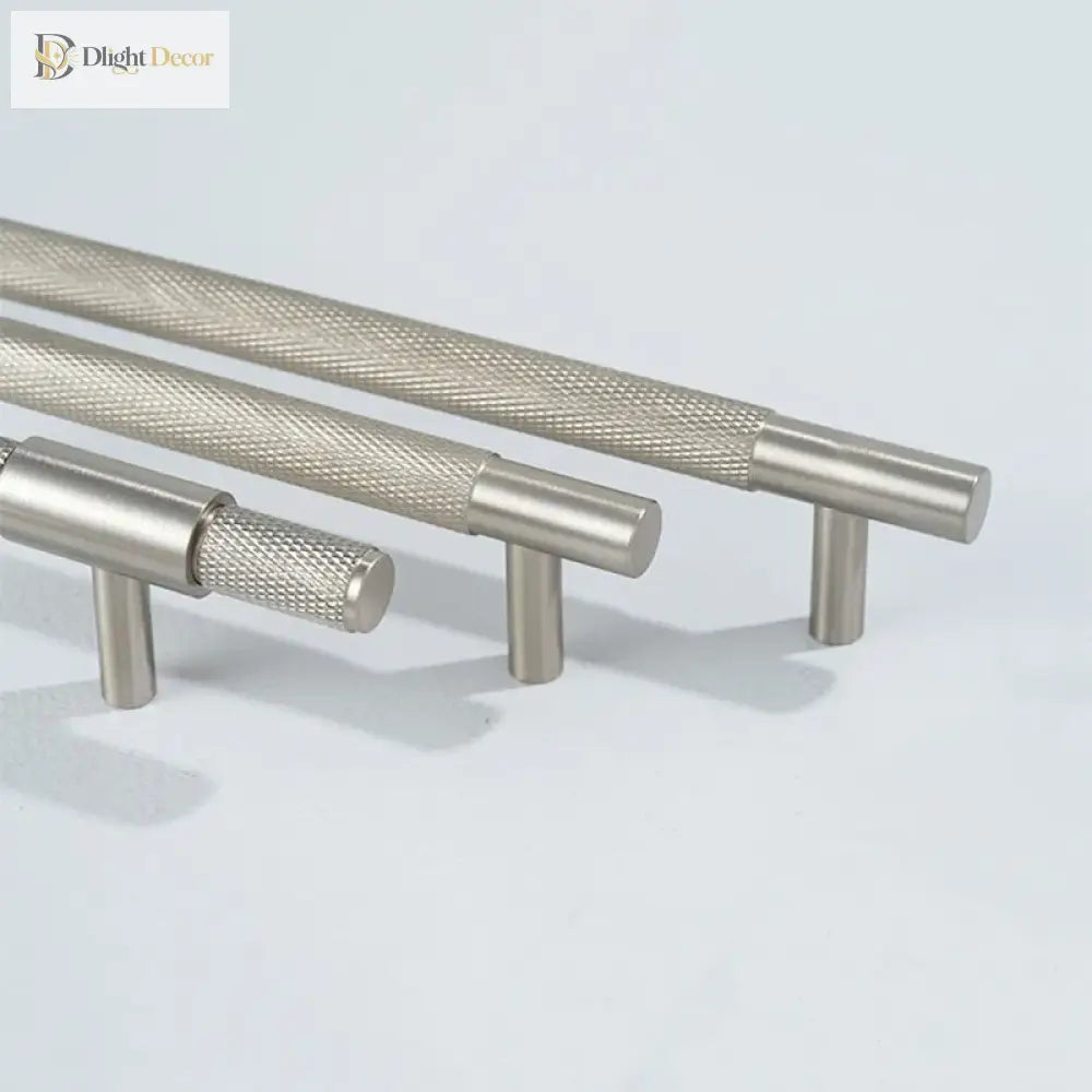 Solid Brass Knurled Cabinet Handles – Brushed Nickel Wardrobe Pulls and Textured Bar Knobs Handles