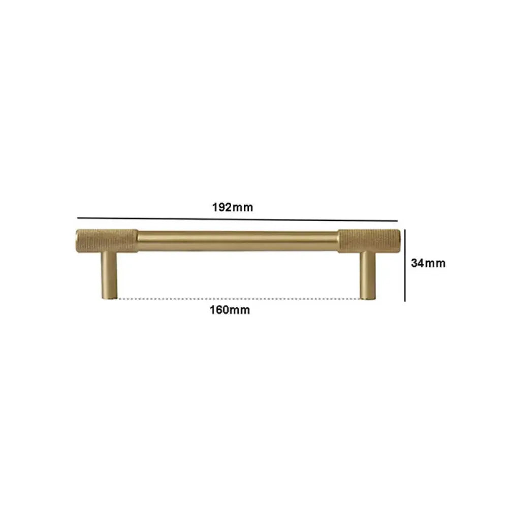 Solid Brass Knurled Cabinet Handles – Satin Gold Long Wardrobe Bar Pulls and Drawer T-Bars 192mm / 1 piece Handles