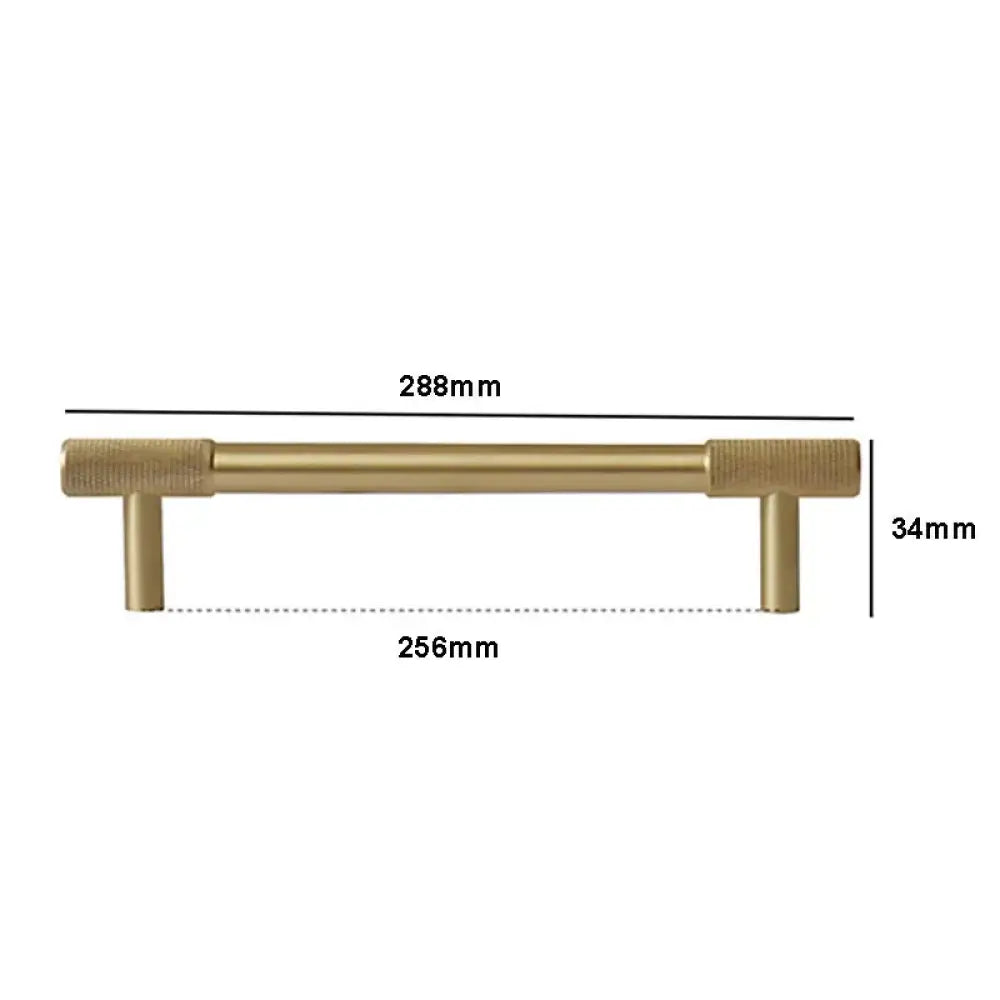 Solid Brass Knurled Cabinet Handles – Satin Gold Long Wardrobe Bar Pulls and Drawer T-Bars 288mm / 1 piece Handles