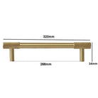 Solid Brass Knurled Cabinet Handles – Satin Gold Long Wardrobe Bar Pulls and Drawer T-Bars 320mm / 1 piece Handles