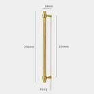 Solid Brass Knurled Furniture Handles – Textured Cabinet Knobs and Wardrobe Pull Bars 256mm Handles