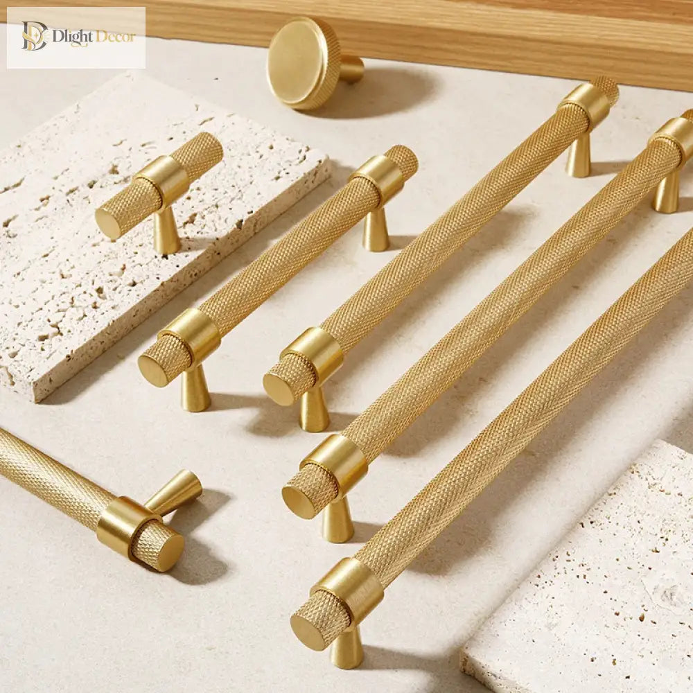Solid Brass Knurled Furniture Handles – Textured Cabinet Knobs and Wardrobe Pull Bars Handles