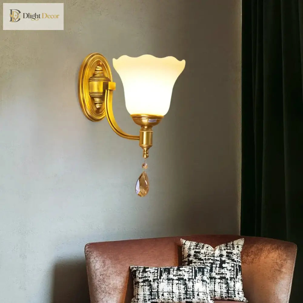 Sophia - European - Style Glass Wall Lamp Warm Living Room Tv Background Bedroom Bedside Double