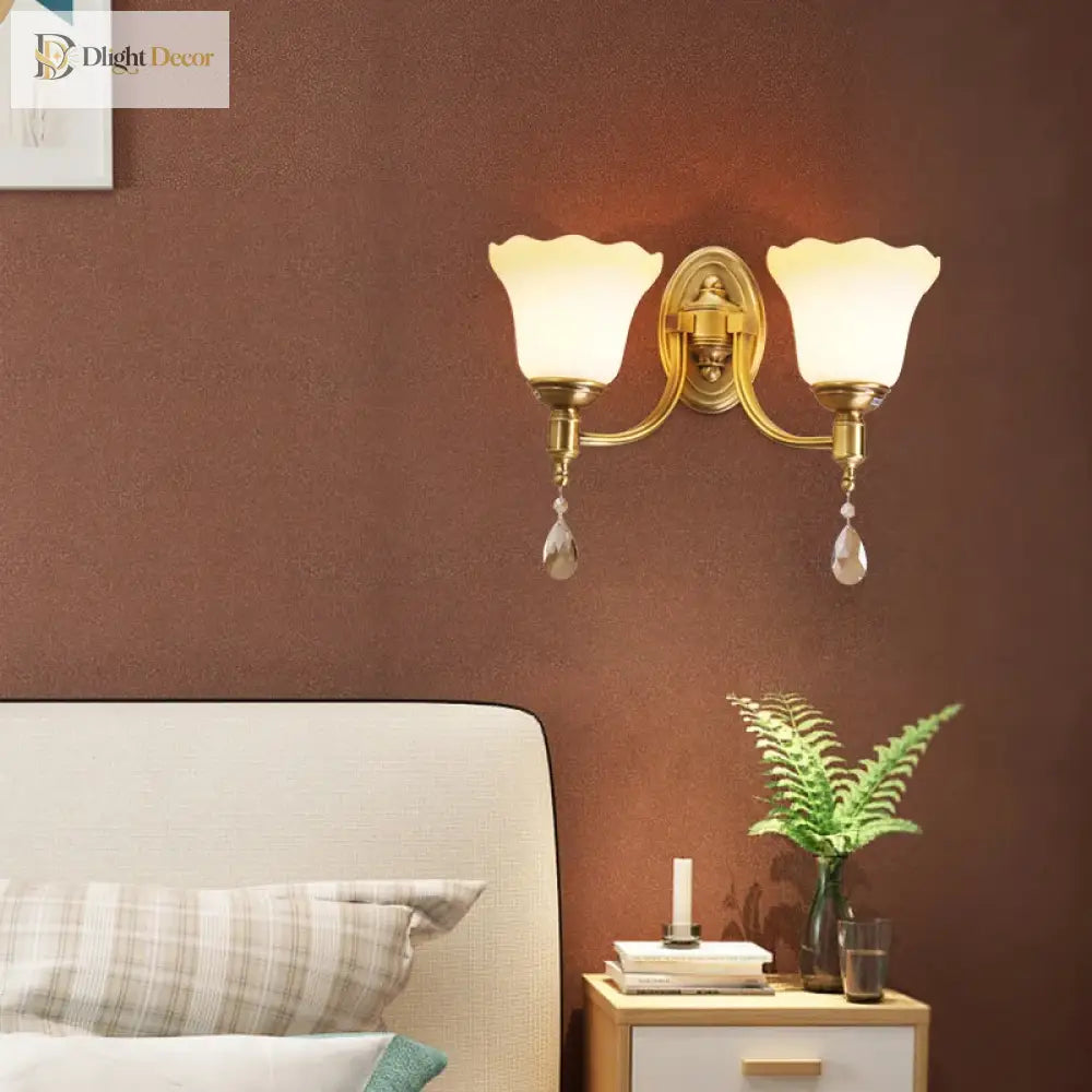 Sophia - European - Style Glass Wall Lamp Warm Living Room Tv Background Bedroom Bedside Double