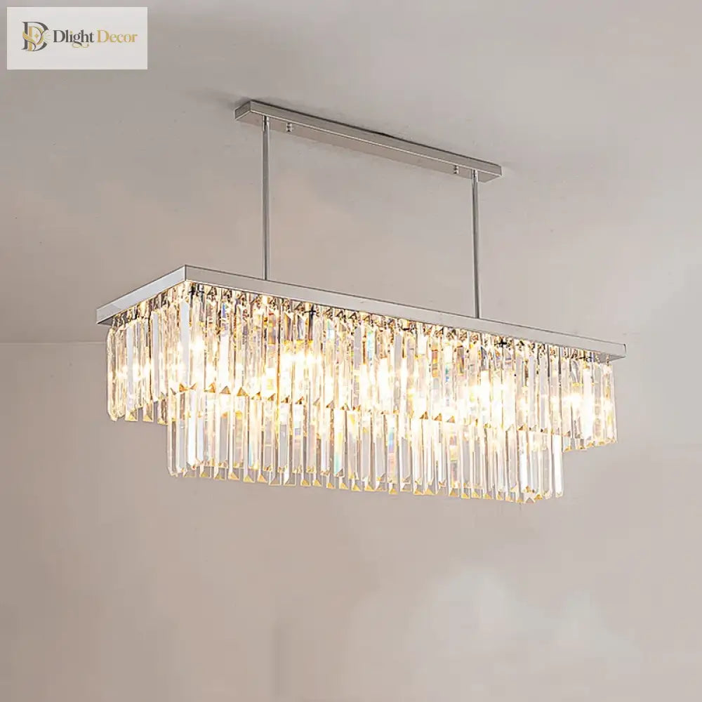 Sophisticated Silver Crystal Chandelier - Ideal For Dining Rooms And Kitchen Islands Luxury Led