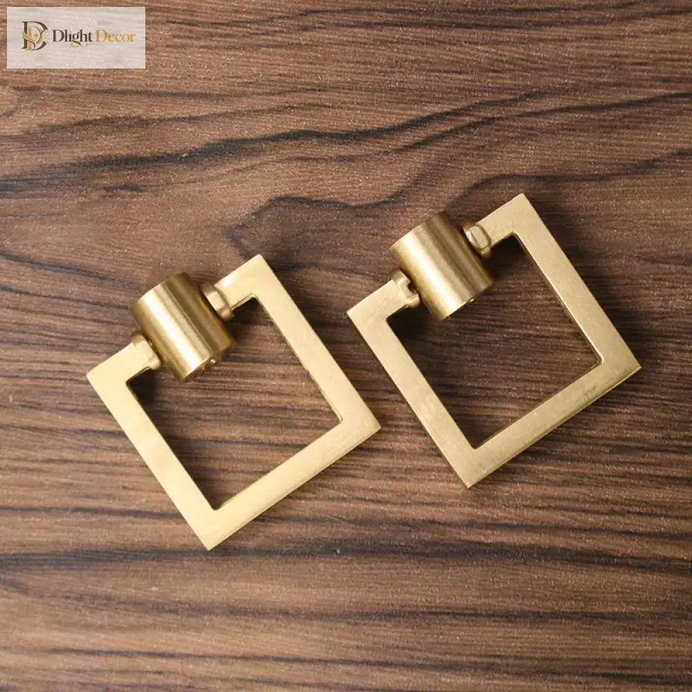 2pcs Brass Cabinet Door Handles – Single Hole Square Cupboard Pull Rings Handles