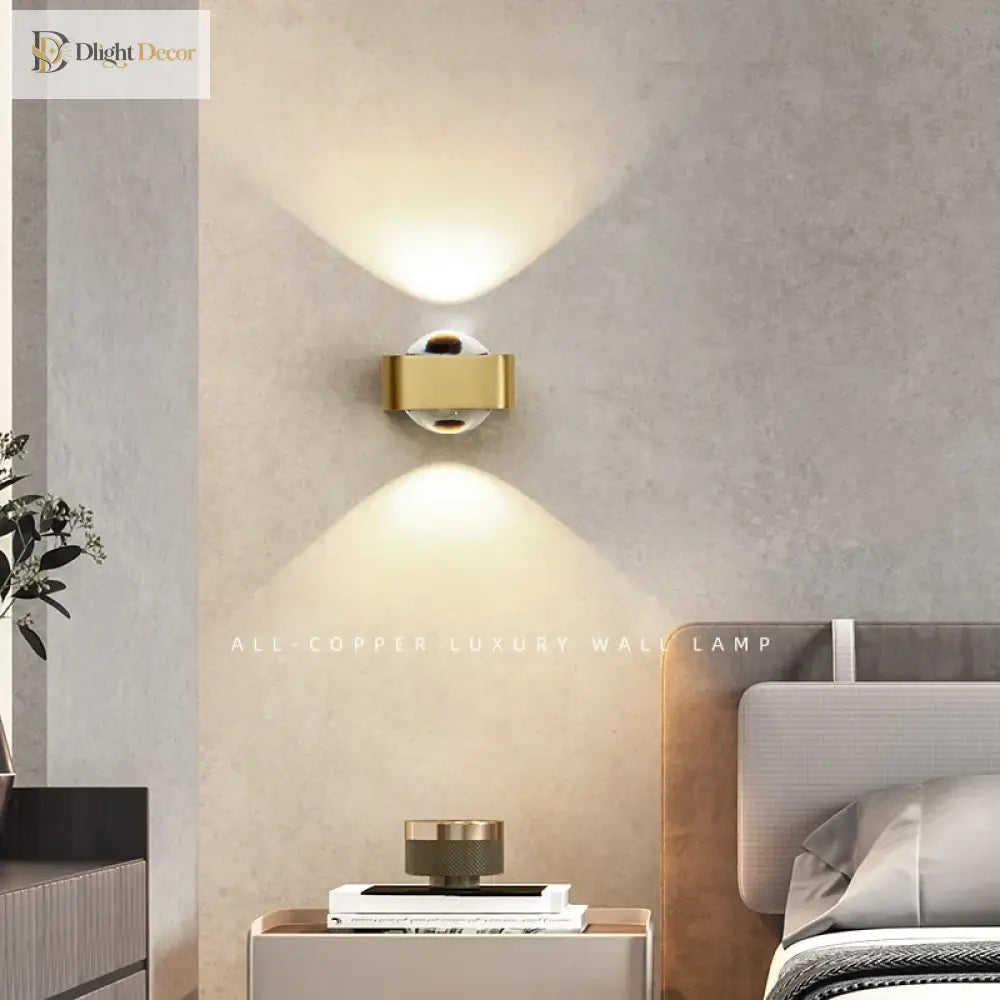 Square Copper Bedroom Wall Lamp - Modern High - End Luxury Led Light For Living Room Double Head