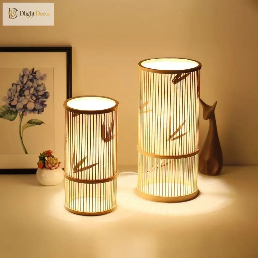 Style Bamboo Weaving Table Lamp - Creative Rattan Bedside Lighting