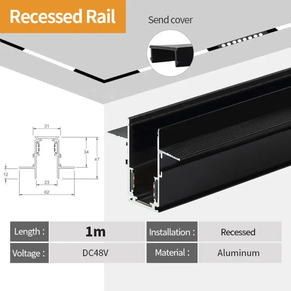 Tarck Only - 2m Magnetic Rail Linear Track Lighting Accessories - Ceiling Magnet Track Kits 1M recessed rail A / CHINA