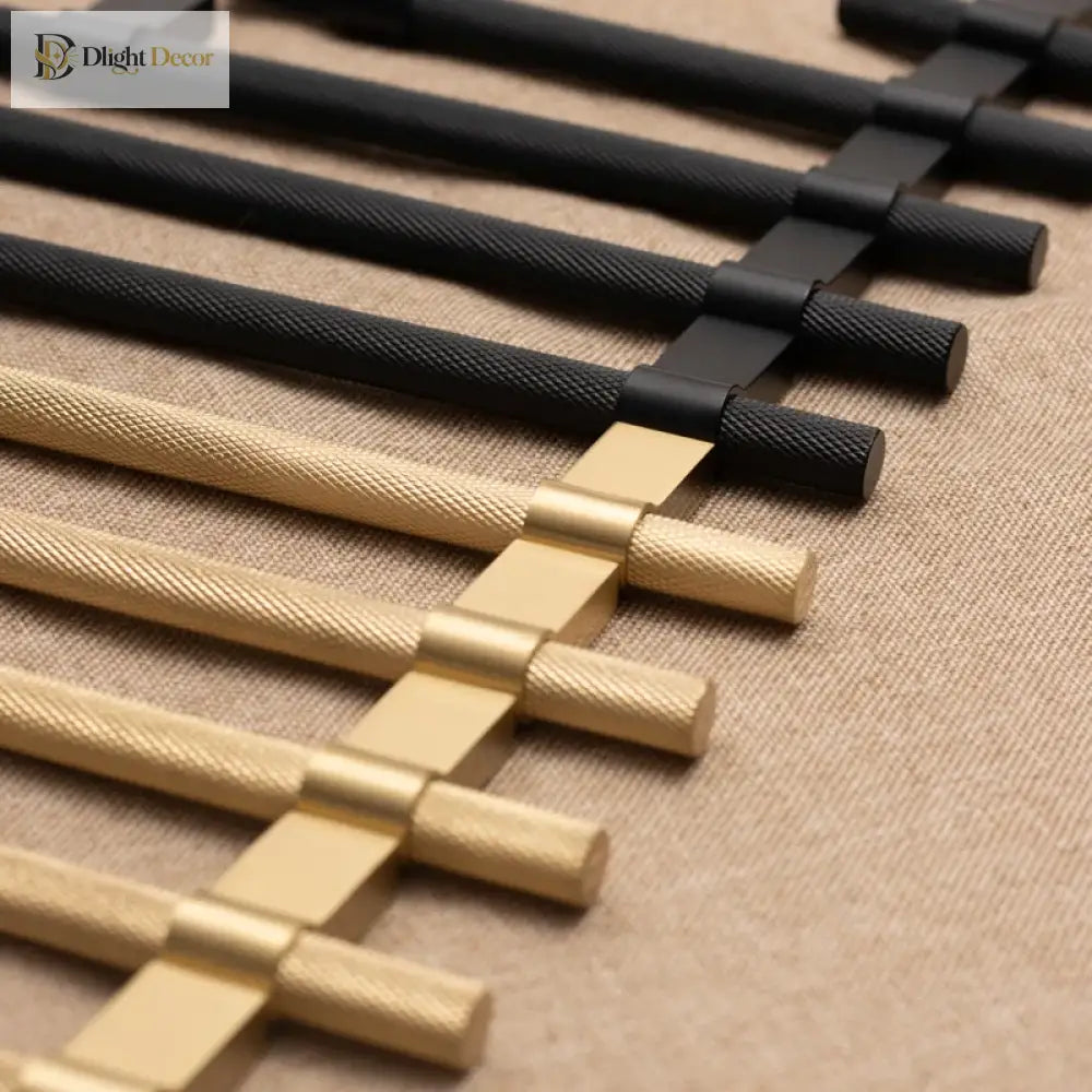 Gold Black Textured Furniture Handle Brass Wardrobe Mesh Pulls Drawer Cabinet Knobs Modern French Door Bar Handles