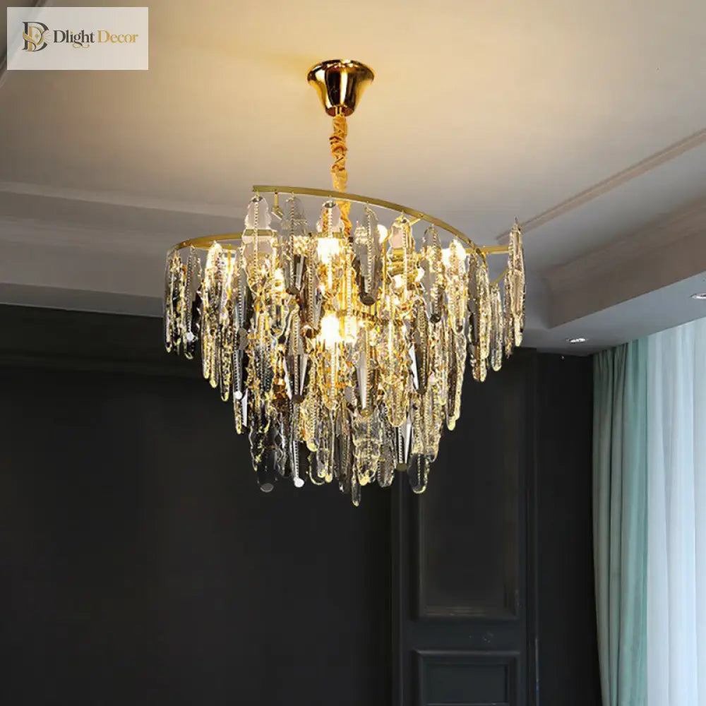 Trinity Modern Crystal Chandelier - Smoke Grey 10 - Light Pendant (Leaf Design)