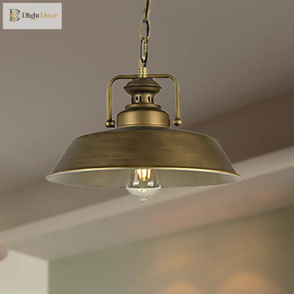 Vintage Metallic Barn Shade Pendant Lamp - Antique Brass Ceiling Light For Dining Room Pendant Light