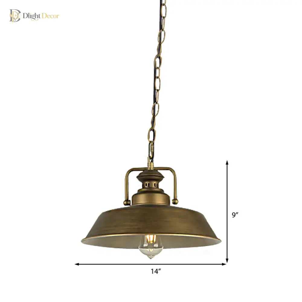 Vintage Metallic Barn Shade Pendant Lamp - Antique Brass Ceiling Light For Dining Room Pendant Light