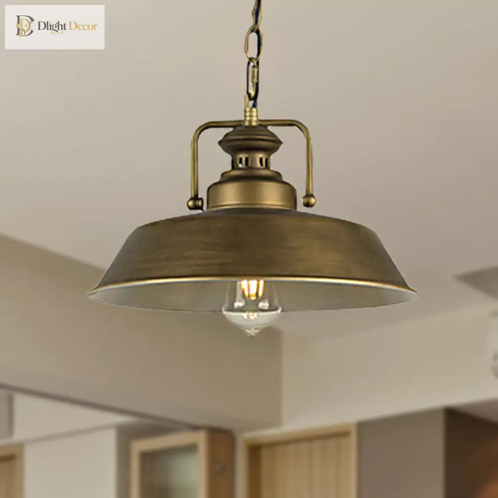 Vintage Metallic Barn Shade Pendant Lamp - Antique Brass Ceiling Light For Dining Room Pendant Light