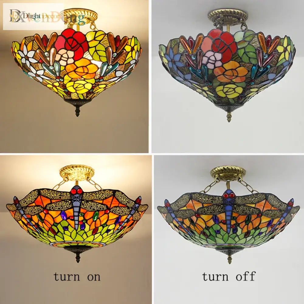 Vintage Mediterranean Tiffany Stained Glass Ceiling Lights - Elegance For Living Rooms Bedrooms